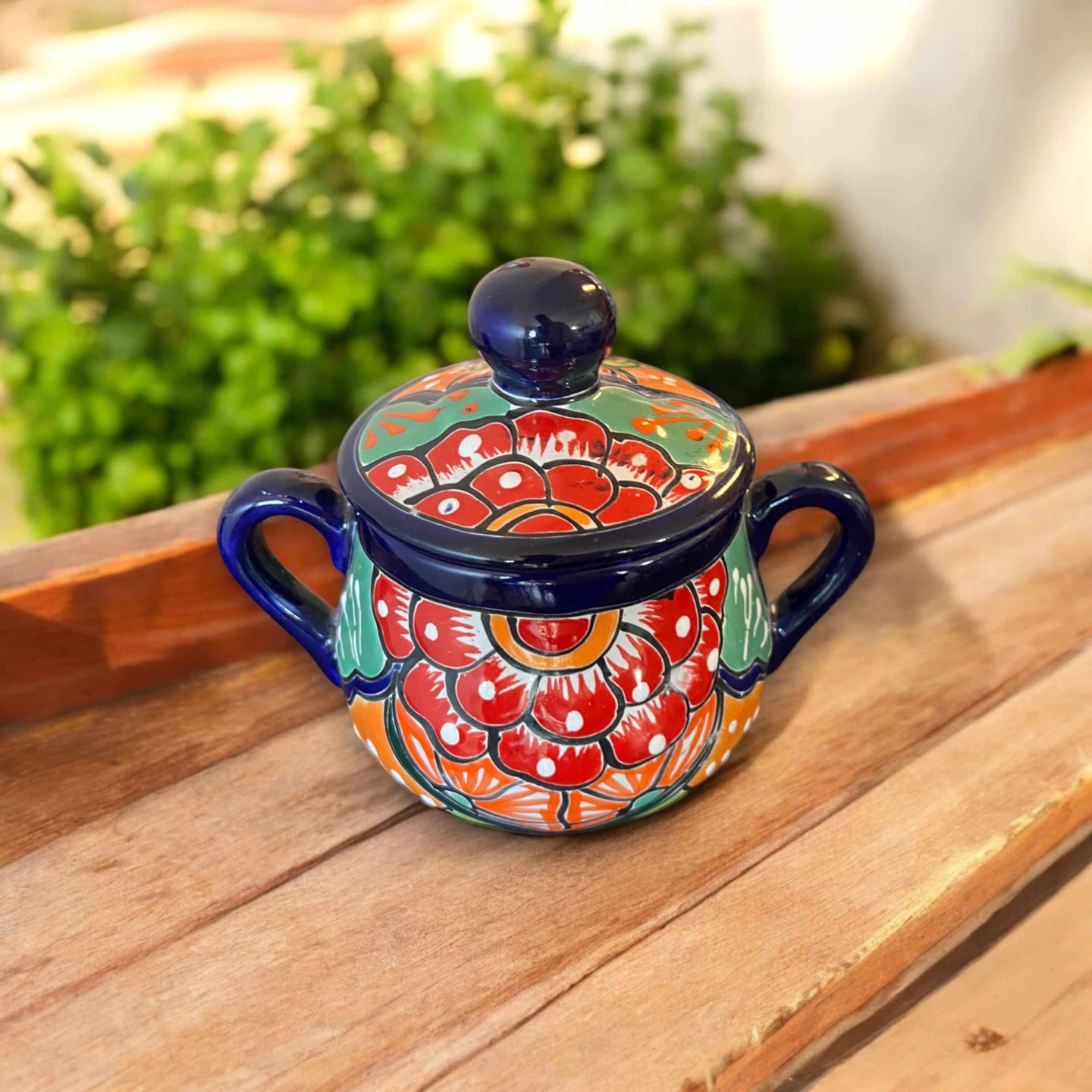 Handmade Talavera Sugar Jar with Spoon